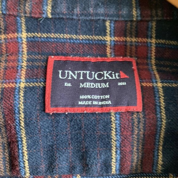UNTUCKit Flannel Shirt Blue Plaid Long Sleeve Preppy Cozy Size Medium - Picture 4 of 7
